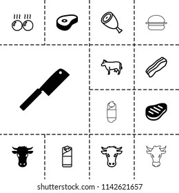 Beef icon. collection of 13 beef filled and outline icons such as cow, butcher knife, burrito, bacon, meat. editable beef icons for web and mobile.