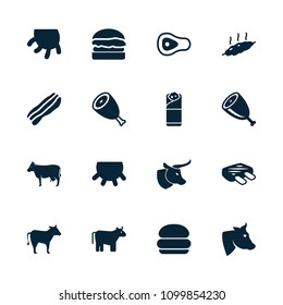 Beef icon. collection of 16 beef filled icons such as cow, udder, burger, burrito, bacon. editable beef icons for web and mobile.