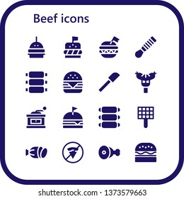 beef icon set. 16 filled beef icons.  Simple modern icons about  - Burger, Spatula, Ribs, Hamburger, Sausage, Grinder, Grill, Salami, No fast food, Meat