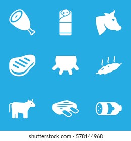 beef icon. Set of 9 beef filled icons such as cow, udder, sausage, beef, burrito