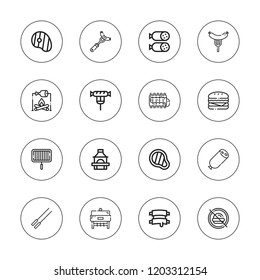 Beef icon set. collection of 16 outline beef icons with barbecue, bbq, burger, grill, meat, no fast food, ribs, sausage, salami icons.
