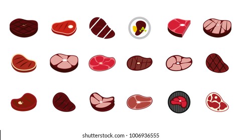 Beef icon set. Flat set of beef vector icons for web design isolated on white background