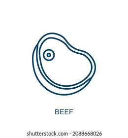 beef icon. Thin linear beef outline icon isolated on white background. Line vector beef sign, symbol for web and mobile