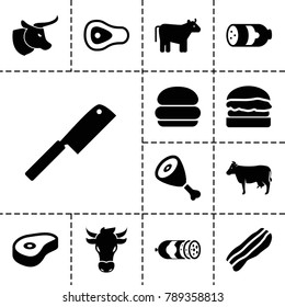 Beef icons. set of 13 editable filled beef icons such as cow, sausage, burger, beef, bacon