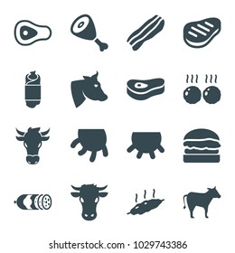 Beef icons. set of 16 editable filled beef icons such as udder, cow, beef, bacon, meat, burger, sausage