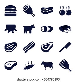 beef icons set. Set of 16 beef filled icons such as cow, udder, beef, sausage, bacon, meat, burger