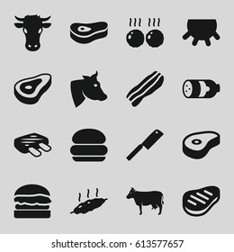 Beef icons set. set of 16 beef filled icons such as udder, beef, sausage, cow, bacon, meat, burger