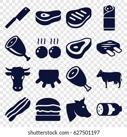 Beef icons set. set of 16 beef filled icons such as udder, beef, sausage, cow, burrito, bacon, meat, burger