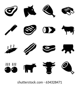 Beef icons set. set of 16 beef filled icons such as cow, udder, beef, sausage, bacon, meat