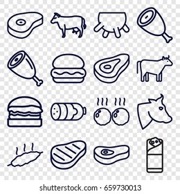 Beef icons set. set of 16 beef outline icons such as cow, udder, beef, sausage, burrito, meat
