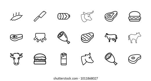 Beef icons. set of 18 editable outline beef icons: udder, beef, sausage, cow, burger, burrito, meat