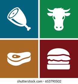Beef icons set. set of 4 beef filled icons such as cow, meat