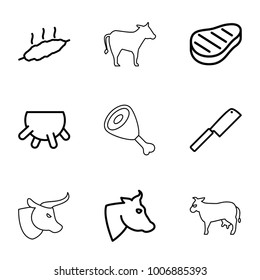 Beef icons. set of 9 editable outline beef icons such as udder, cow, beef, meat