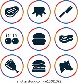 Beef icons set. set of 9 beef filled icons such as udder, cow, beef, meat, burger