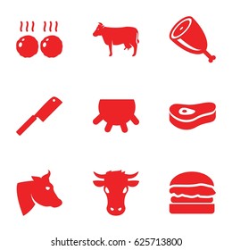 Beef icons set. set of 9 beef filled icons such as udder, cow, meat, burger