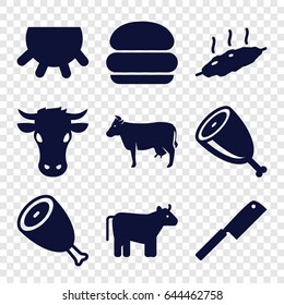 Beef icons set. set of 9 beef filled icons such as cow, udder, beef, meat, butcher knife