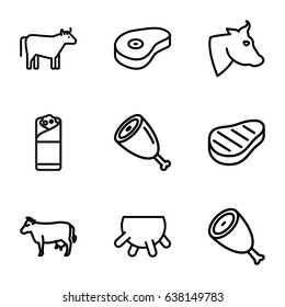 Beef icons set. set of 9 beef outline icons such as cow, udder, beef, burrito