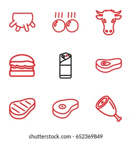 Beef icons set. set of 9 beef outline icons such as cow, udder, burrito, beef, meat
