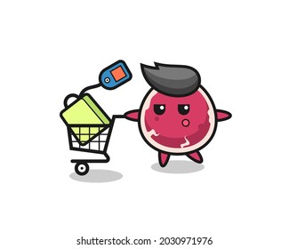 beef illustration cartoon with a shopping cart , cute style design for t shirt, sticker, logo element