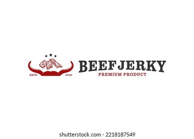 Beef jerky food meat logo design restaurant slice icon symbol cow head horns