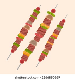 ilustración vectorial plana de kebab de carne. Cute parrillada carne kebab barbacoa skéewer cartografía vectorial diseño gráfico y elemento decorativo