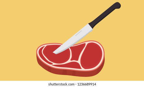 Beef and knife cartoon vector. free space for text. wallpaper. background.