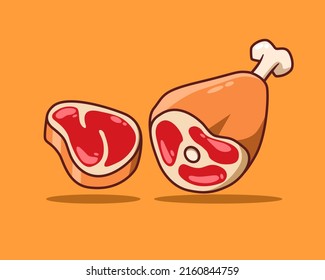 Beef and Lamb is Good Meat. Steak Vector Illustration. Ribeye and Leg.