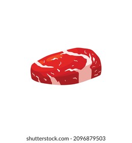 Beef or lamb raw red fillet cartoon vector illustration. Meat steak with fat stripes realistic illustration, isolated on white background.