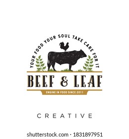 beef and leaf chicken logo modern design vector icon symbol