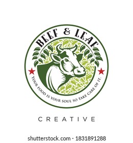 beef and leaf logo modern design vector icon symbol