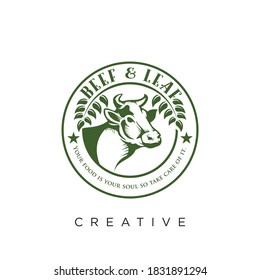 beef and leaf logo modern design vector icon symbol