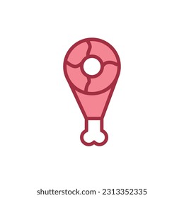Beef leg color line icon. Cutting meat. Pictogram for web page, mobile app, promo.