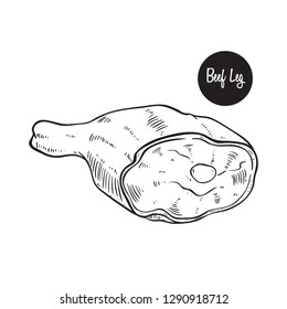 beef leg meat with hand drawn or sketch style