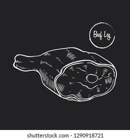 beef leg meat with hand drawn or sketch style on chalkboard background