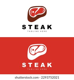 Beef Logo, Meat Steak Vector, Grill Cuisine Design, Steak Restaurant Brand Template Icon