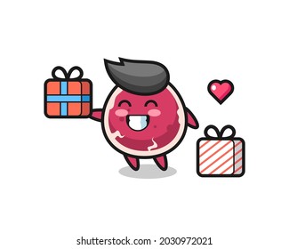 beef mascot cartoon giving the gift , cute style design for t shirt, sticker, logo element