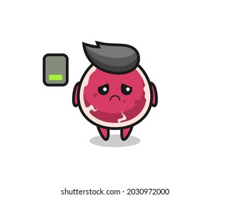 beef mascot character doing a tired gesture , cute style design for t shirt, sticker, logo element