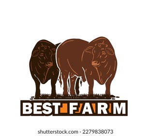 BEEF MASTER CATTLE FARM LOGO, silhouette of big and strong cattle standing vector illustrations