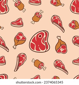 beef meat cartoon seamless pattern