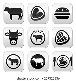 Beef meat, cow vector buttons set 