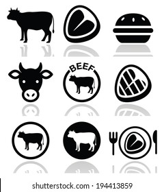 Beef meat, cow vector icon set 