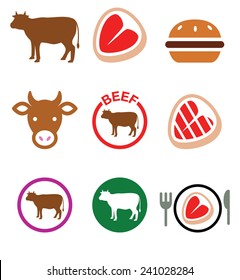 Beef meat, cow vector icon set 