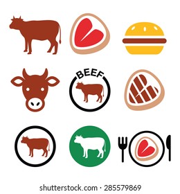 Beef meat, cow vector icon set 