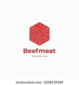 Ilustración de icono de Vector de logotipo de cubo de carne de res. Carne fresca con línea de textura abstracta ilustración de logotipo mínimo