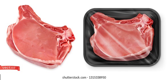 Beef meat. Fresh steak in the package. Food 3d vector realistic