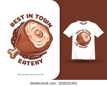 beef meat legs cartoon on t shirt design. delicious food . editable vector graphic illustration