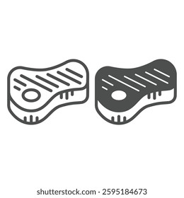 Beef of meat line and solid icon, culinary cooking concept. Vector graphics. Fried beef steak, meat slice with bone sign on white background, outline style icon for mobile or web design