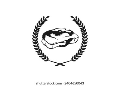 Beef meat logo design with laurel wreath best quality certificate ornament vector template.