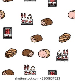 Rind Meat Nutrition Production Vektorgrafik mit nahtlosem Muster und dünner Linie Illustration