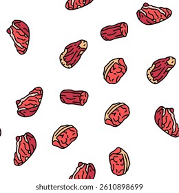Beef Meat Nutrition Production Vector Seamless Pattern Thin Line Illustration